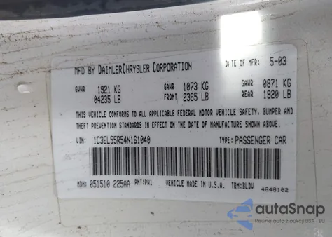 2004 Chrysler Sebring Lxi z USA, uszkodzony, nr VIN 1C3EL55R54N161040